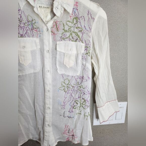 Da-Nang White Embroidered Blouse XS Military-Inspired - Picture 4 of 8